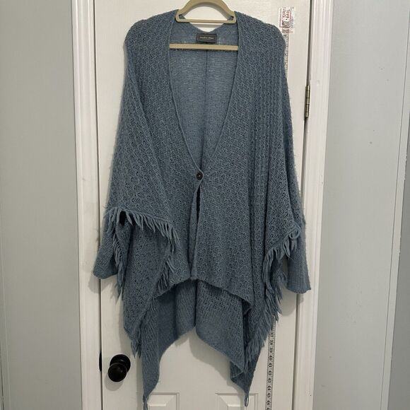 Wooden Ships Women's Blue Mohair Wool Poncho Kimono Half Sleeve Sweater Sz Med - Picture 1 of 9